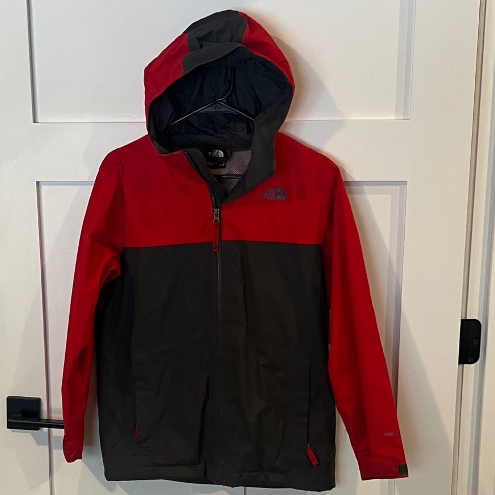 The North Face Kids Red and Gray Raincoat